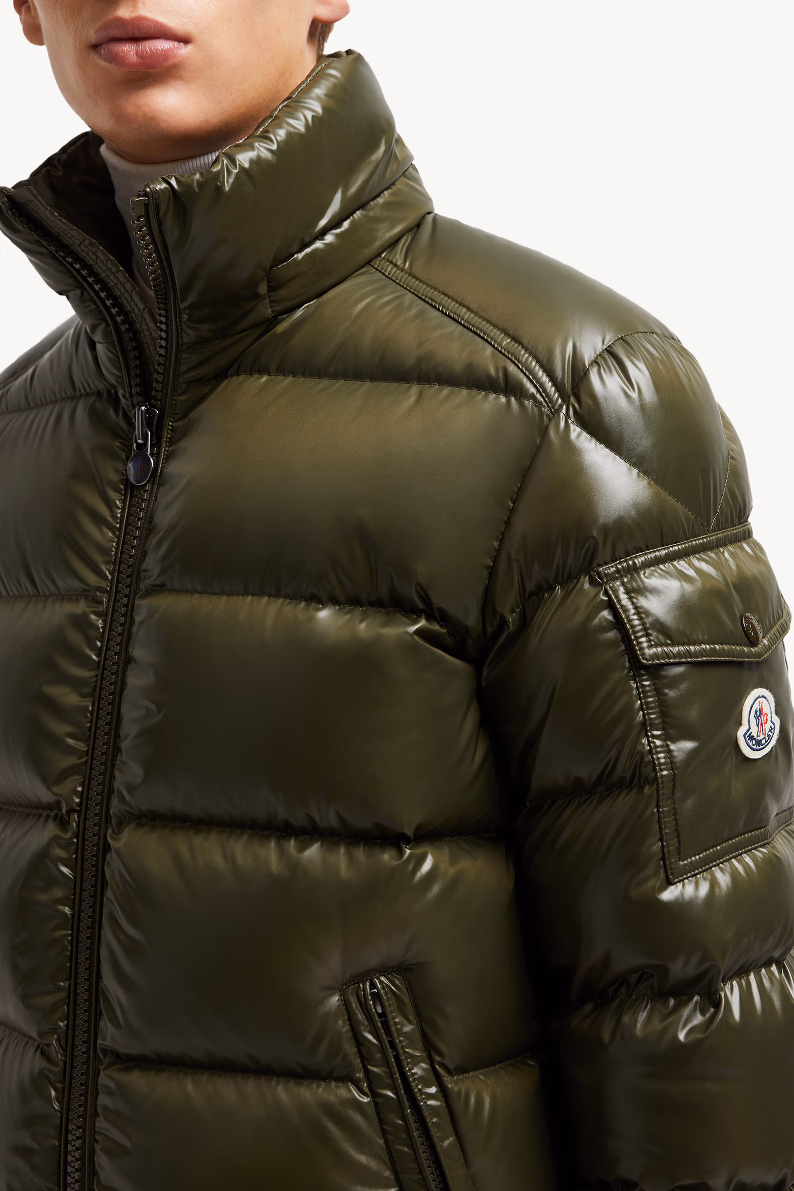 Moncler Maya Hooded Short Down Jacket Men Olive Green Moncler 7